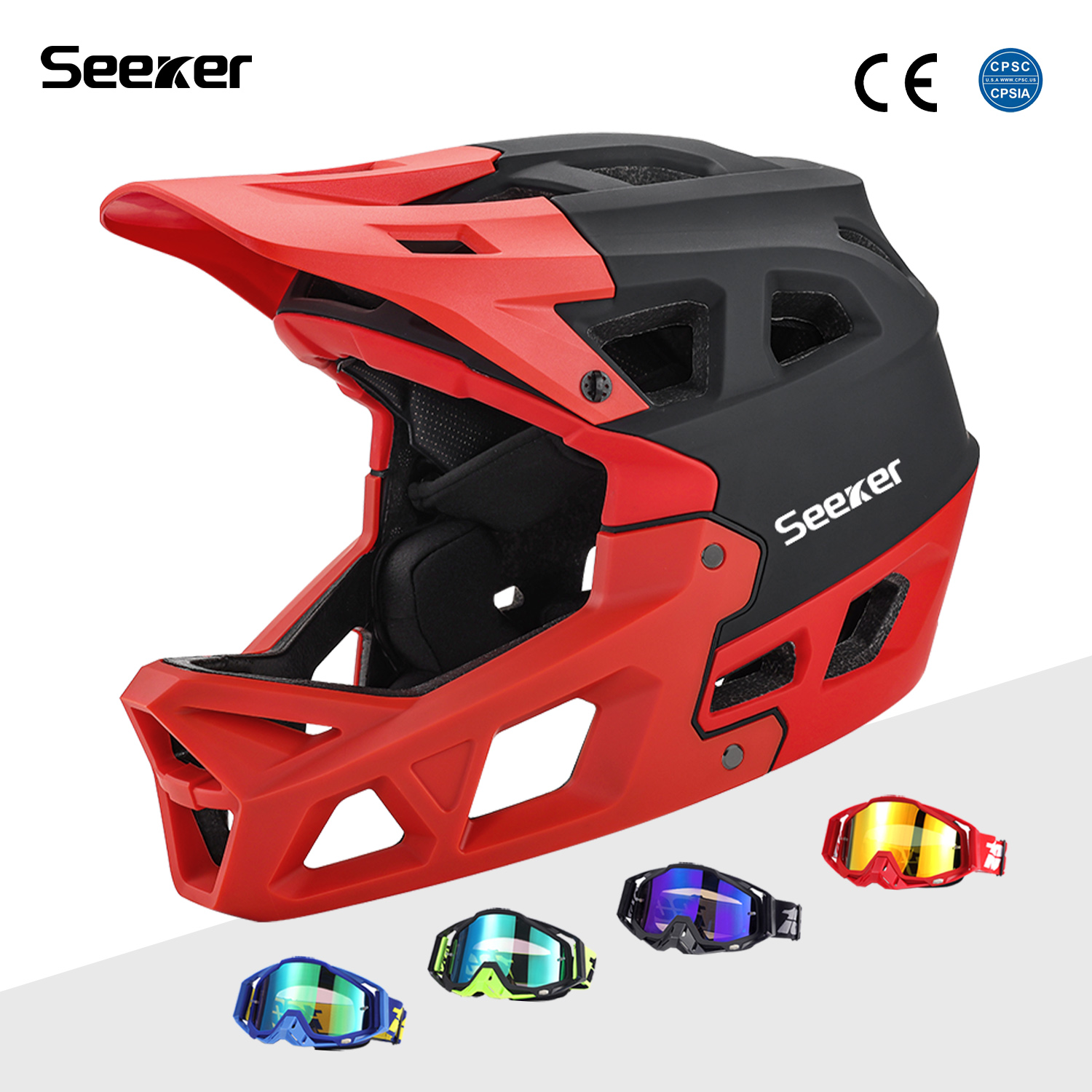 Mountain Biking Full Face Helmet - Seeker Bicycle Off-Road Full-Face Helmet Lightweight