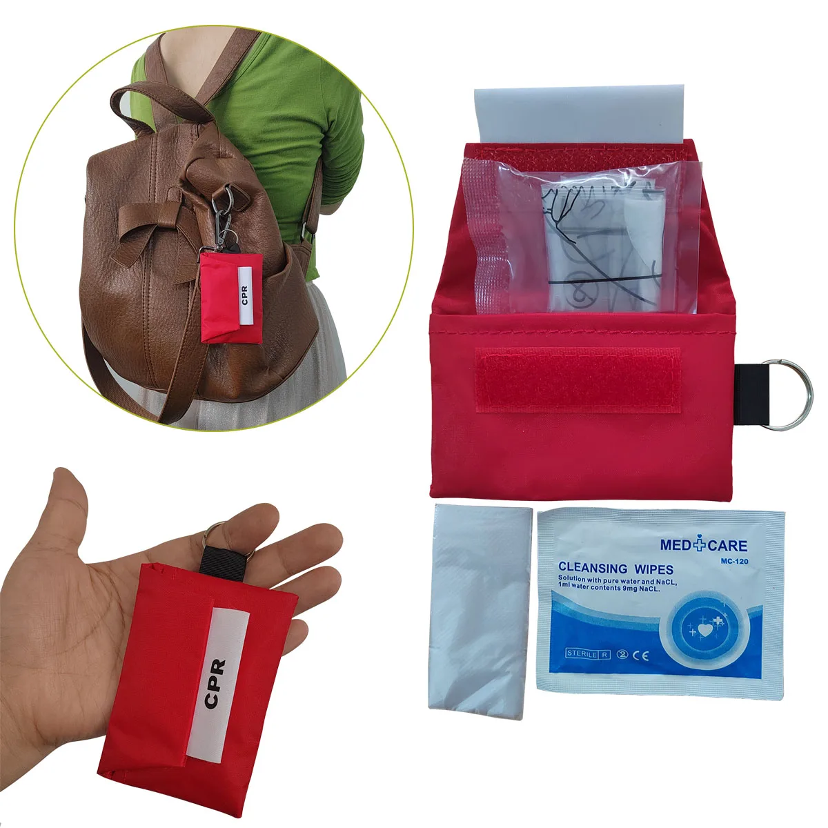 Mountain Biking First Aid Kit - 3 pcs CPR Face shield Key
